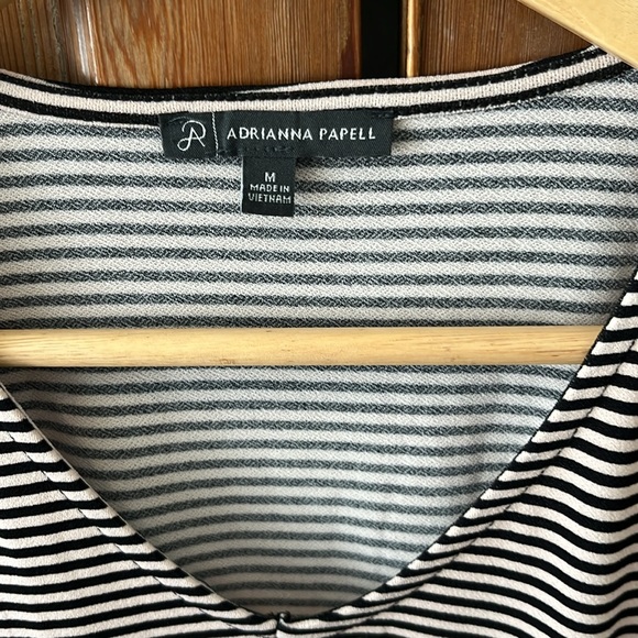Adrianna Panell top in black and tan strip with balloon sleeves. - Picture 2 of 5